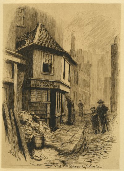 La tienda de antigüedades, de English Etchings, vol. V, pl. 5, 1885 de Alfred Walter Bayes